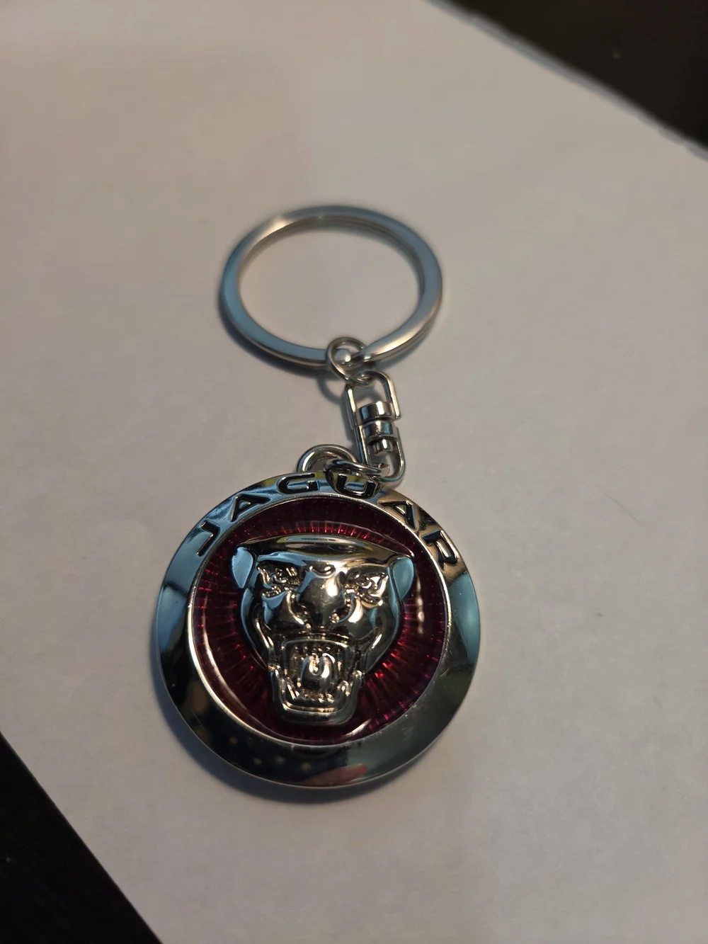 Silver and Red Jaguar Head Key Ring
